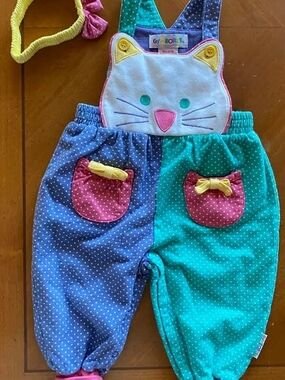 ISO (DO NOT BUY) Gymboree Teal & Blue Polka Dot Cat Overalls with Pink Pockets
